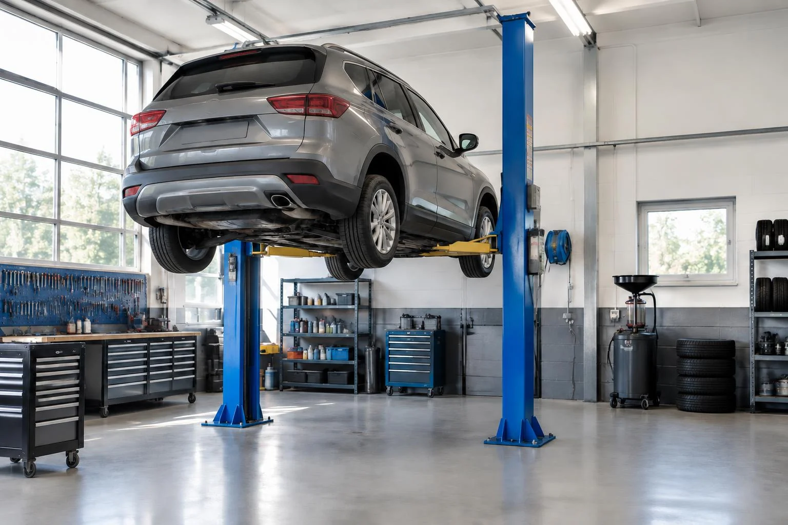 Generiertes Branchenmotiv: Fahrzeug auf einer Hebebühne in einer Kfz-Werkstatt