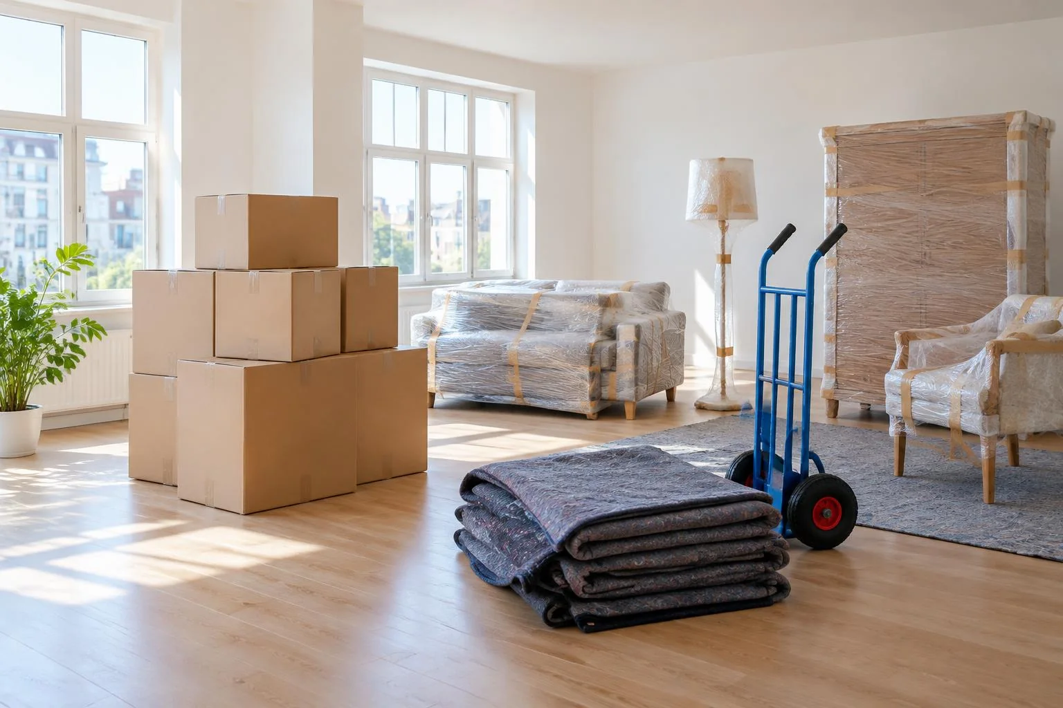 Gepackte und verschlossene Umzugskartons für einen bevorstehenden Wohnungswechsel